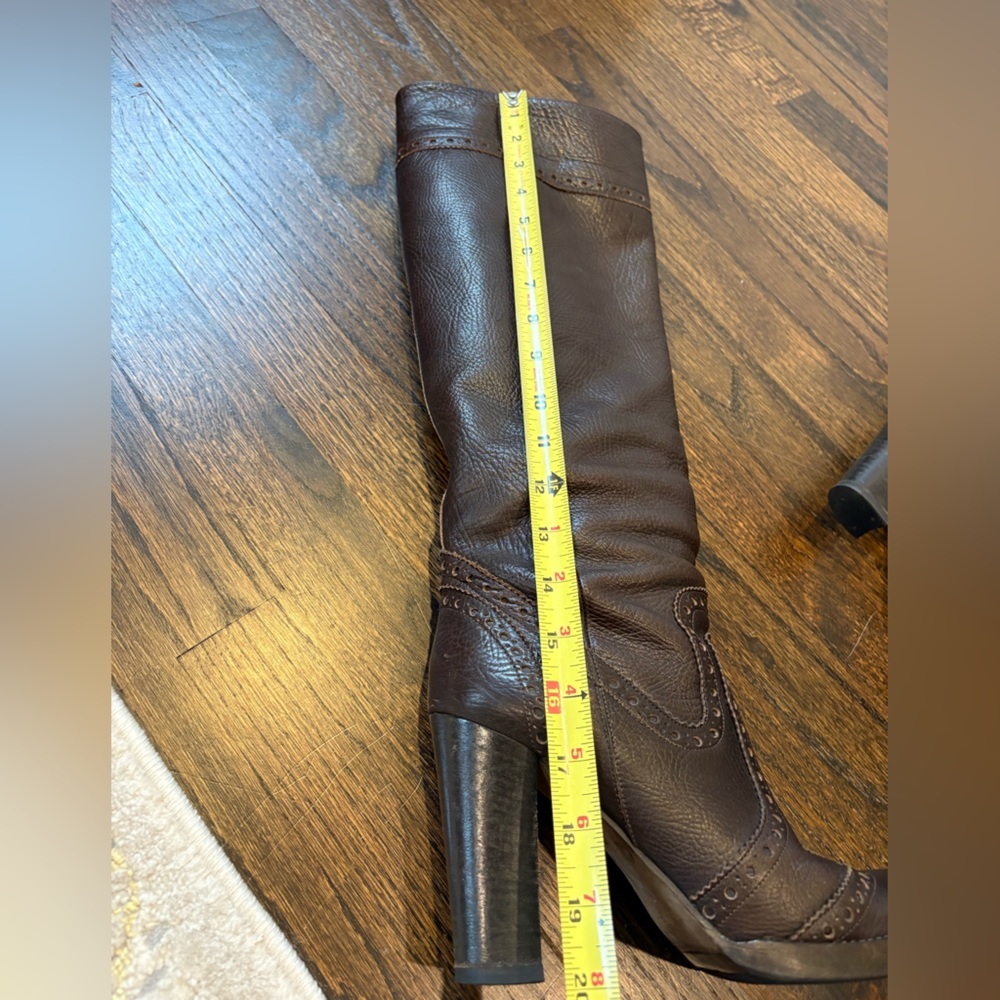 Michael Kors Dylan Brown Leather Knee-High Pull On Boots - Picture 13 of 16